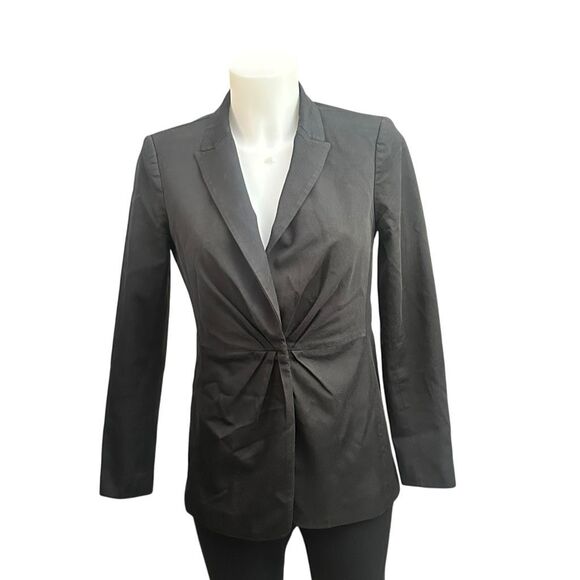 Rebecca Taylor Black‎ Notched Collar Pleated Ruched Front Blazer Jacket sz 2 - Picture 1 of 10
